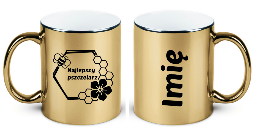 Kubek złoty z nadrukiem „Najlepszy pszczelarz” – pszczelarstwo #10