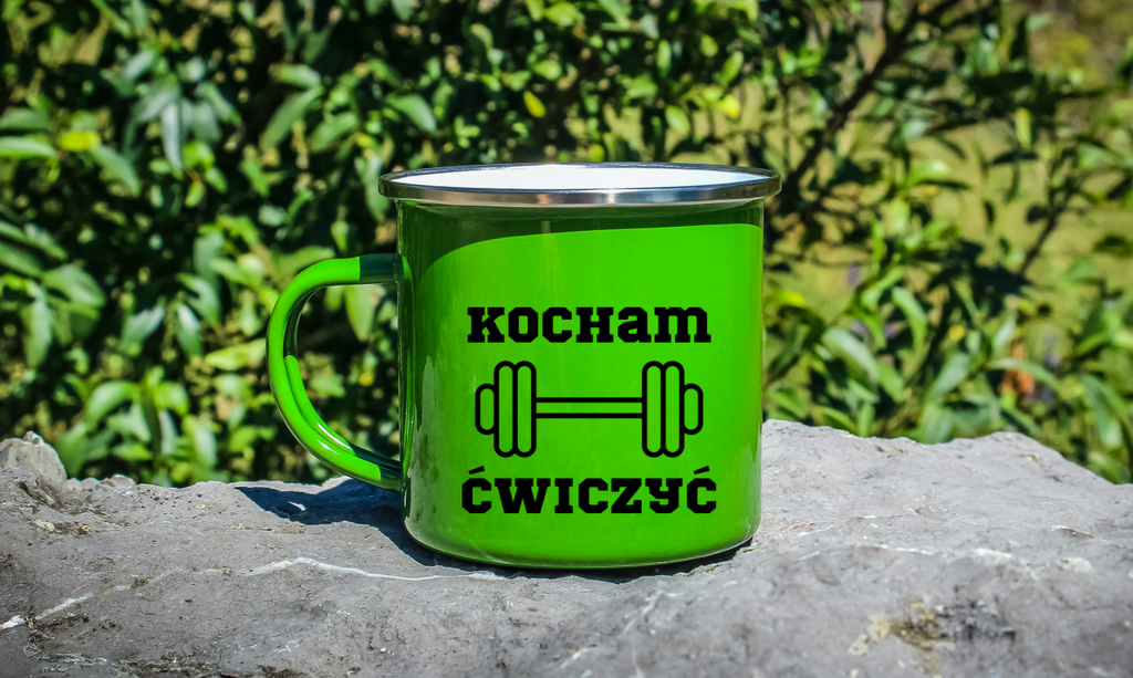 Kubek emaliowany zielony z nadrukiem „Kocham Ćwiczyć” – na siłownię #2
