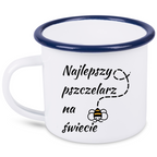 Kubek emaliowany biały z nadrukiem „Najlepszy pszczelarz na świecie” – pszczelarstwo #5