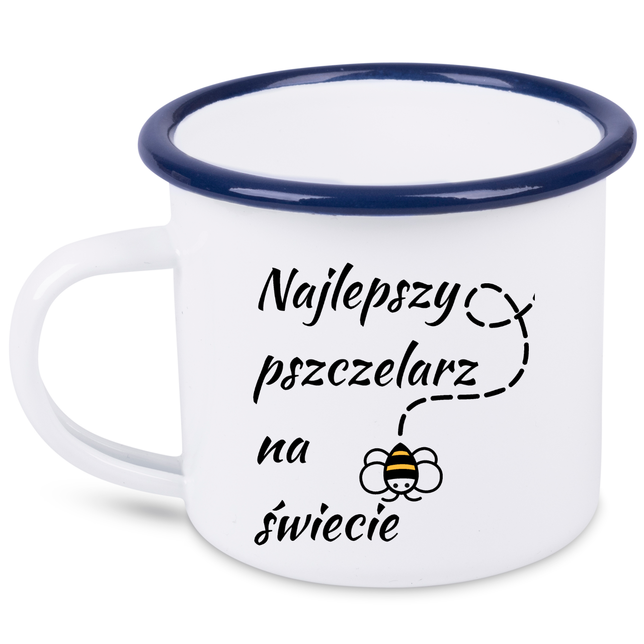 Kubek emaliowany biały z nadrukiem „Najlepszy pszczelarz na świecie” – pszczelarstwo #5