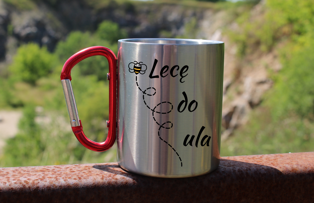 Kubek czerwony karabińczykiem z nadrukiem "Lecę do ula" #7