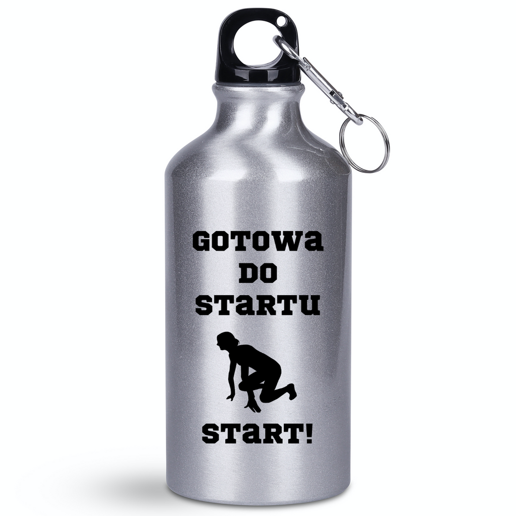 Butelka srebrna 400 ml z nadrukiem "Gotowa do startu, start!" dla pań – bieganie #5
