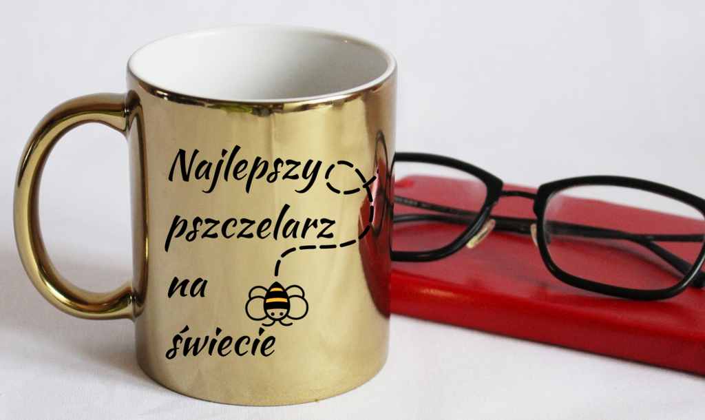 Kubek złoty z nadrukiem „Najlepszy pszczelarz na świecie” – pszczelarstwo #5