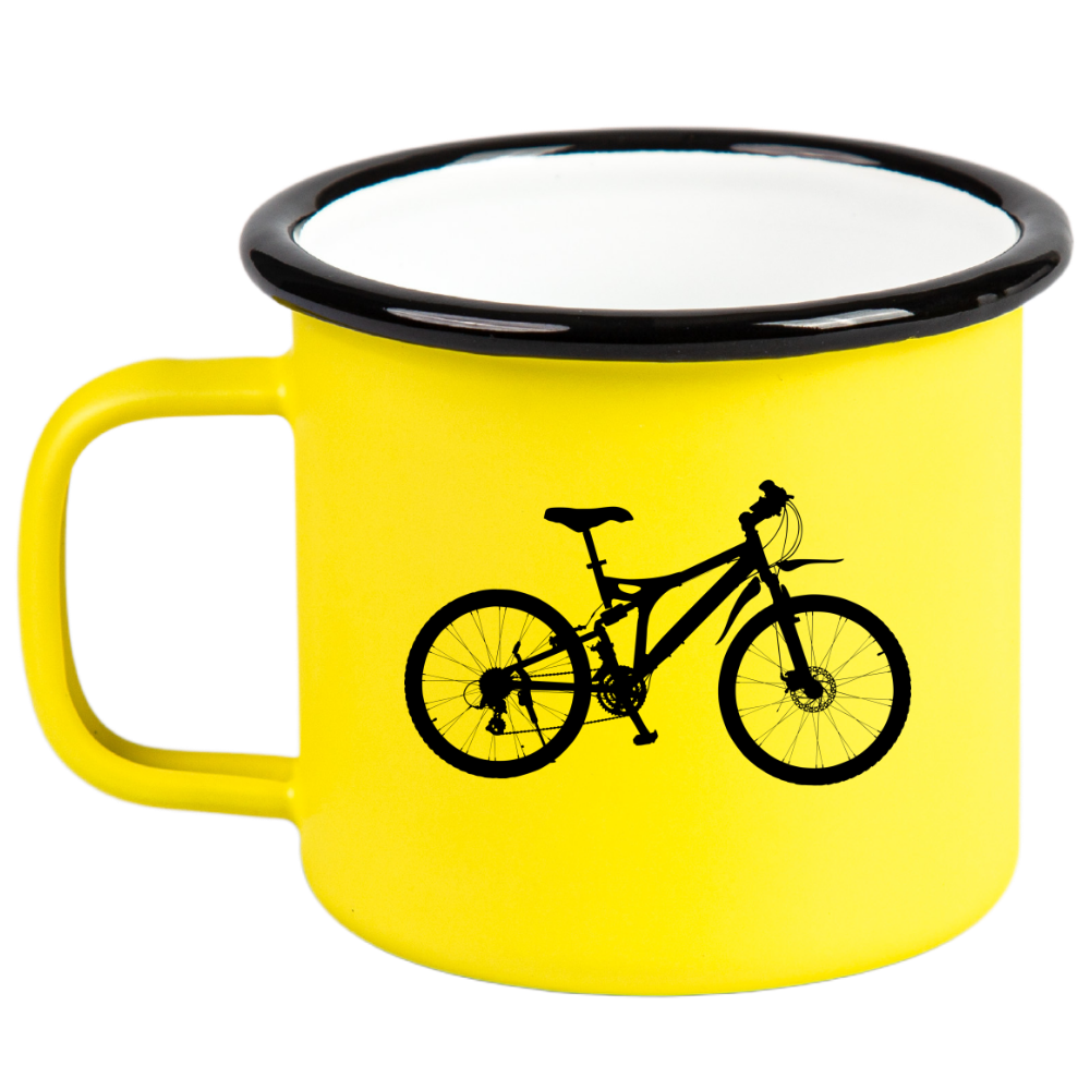 Kubek emaliowany żółty z nadrukiem roweru i imieniem do wyboru – dla rowerzystów #4
