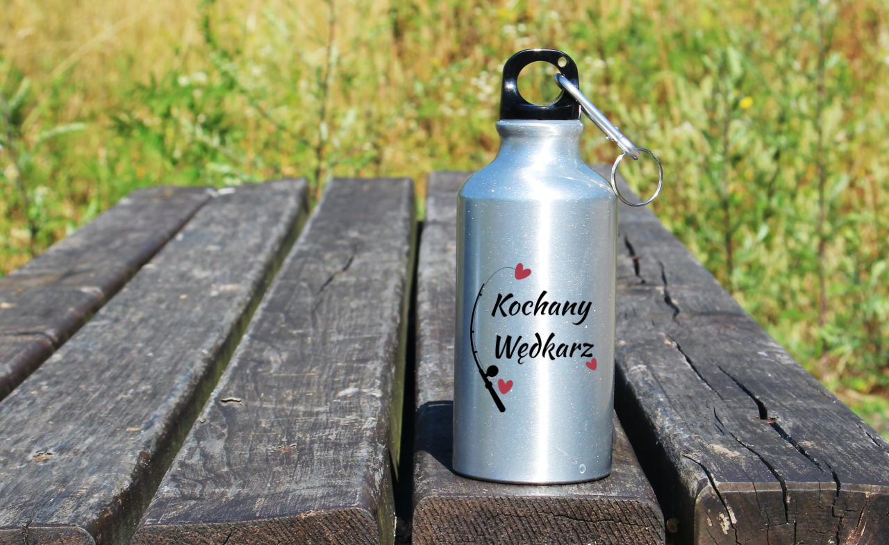 Butelka srebrna 400 ml z nadrukiem "Kochany Wędkarz" – wędkarstwo #1