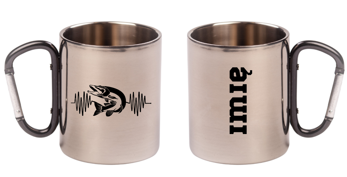Kubek metalowy 300 ml z czarnym karabińczykiem i wędkarskie EKG, linia życia #2