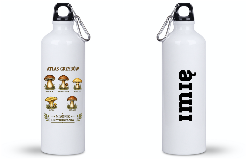 Butelka biała 800 ml z nadrukiem „Atlas Grzybów” – na grzyby, do lasu #7
