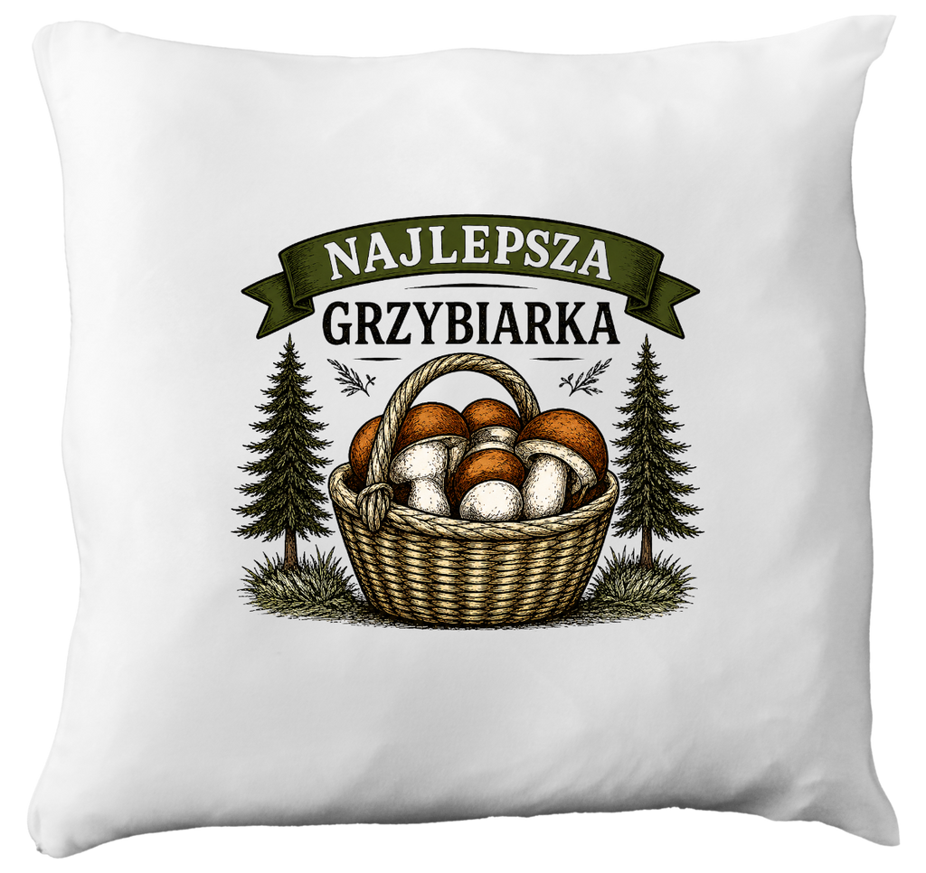 Poduszka prezent dla miłośniczki grzybów z nadrukiem "Najlepsza Grzybiarka" z imieniem wyboru - grzyby #6