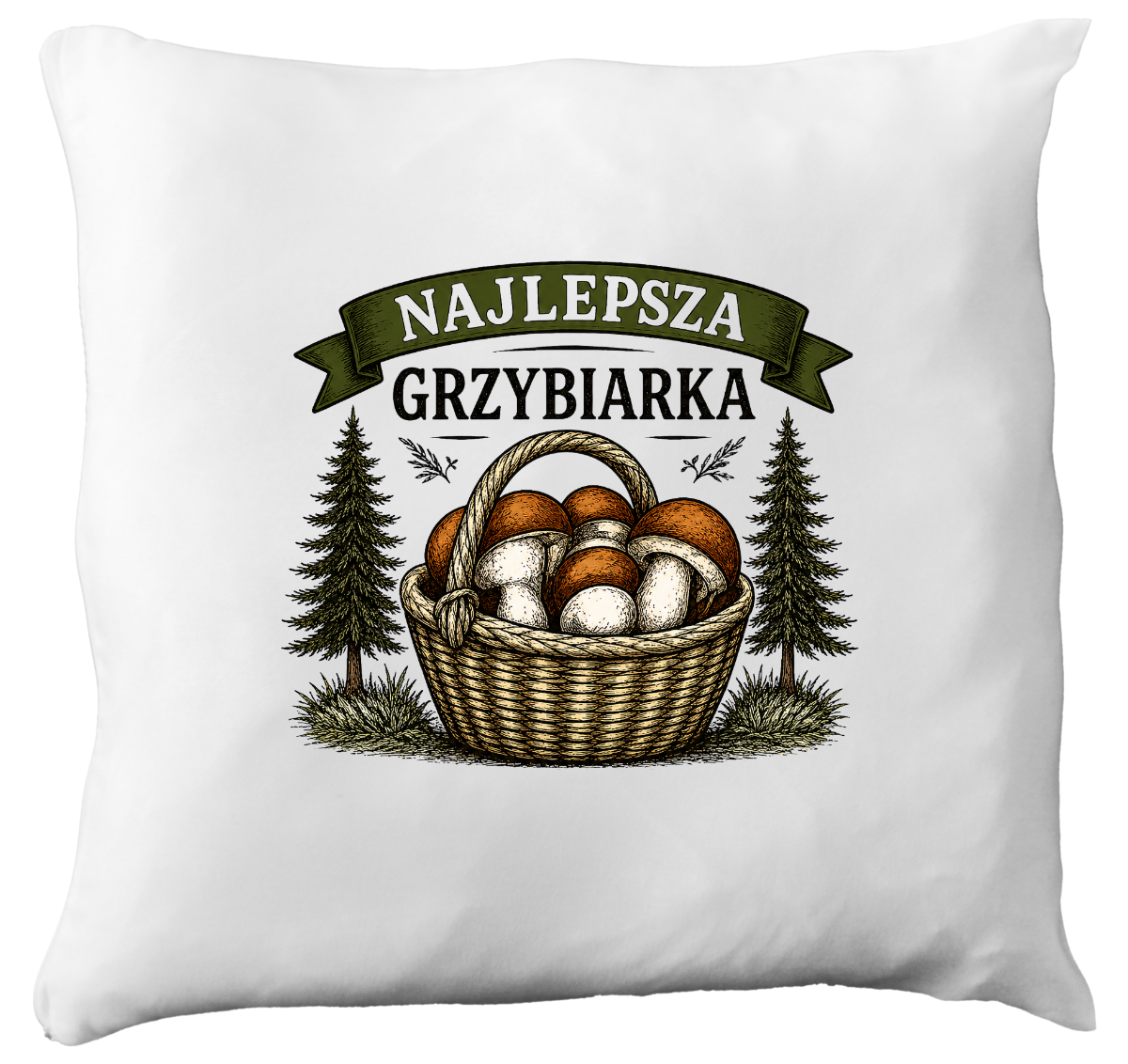Poduszka prezent dla miłośniczki grzybów z nadrukiem "Najlepsza Grzybiarka" z imieniem wyboru - grzyby #6