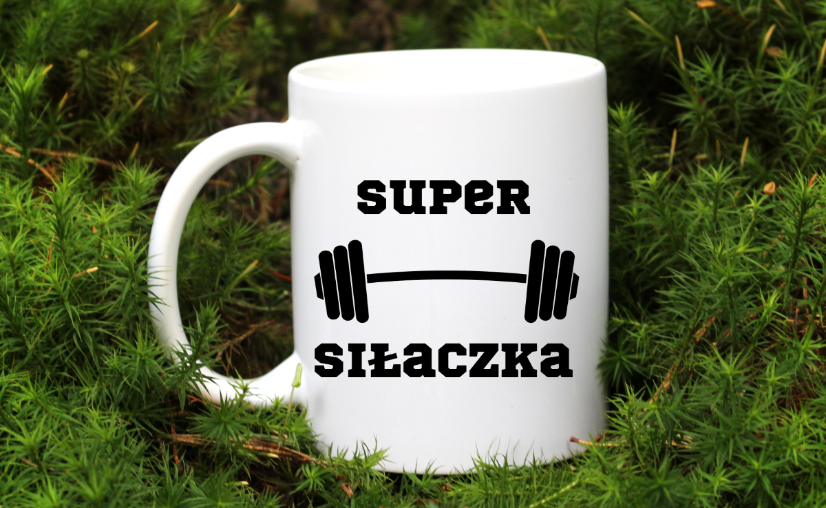 Kubek biały z nadrukiem „Super Siłaczka” – na prezent, siłownia #2