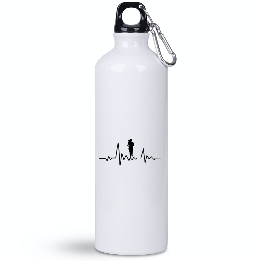 Bidon biały 800 ml z nadrukowaną grafiką biegowe EKG, damski - bieganie #1