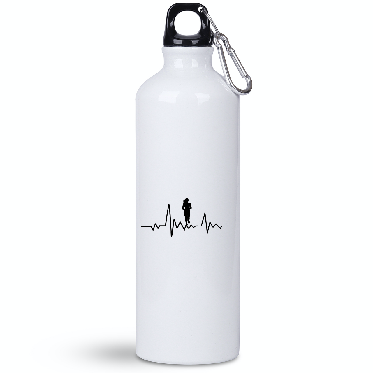 Bidon biały 800 ml z nadrukowaną grafiką biegowe EKG, damski - bieganie #1