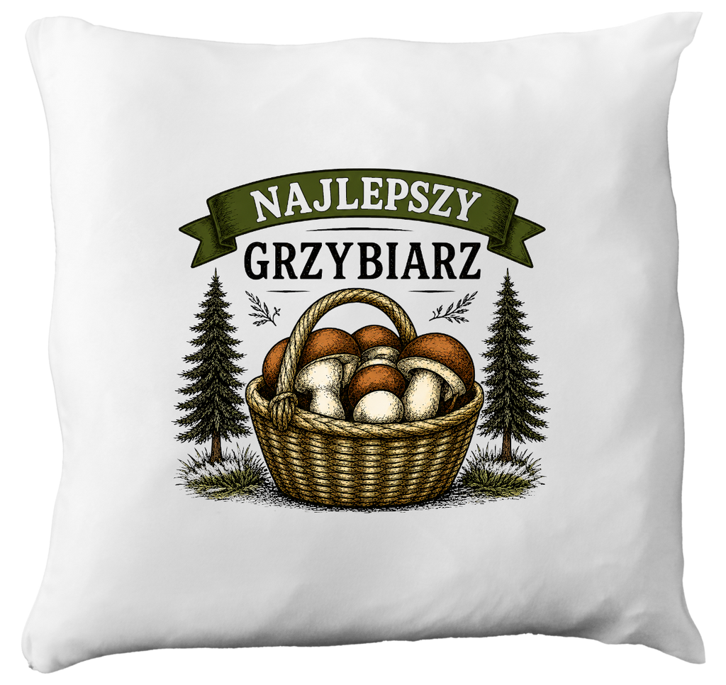 Poduszka prezent dla miłośnika grzybów z nadrukiem "Najlepszy Grzybiarz" z imieniem wyborów - grzyby #5
