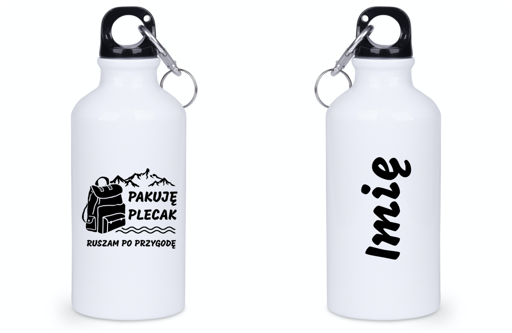 Butelka białą 400 ml z nadrukiem "Pakuję plecak, ruszam po przygodę" #3