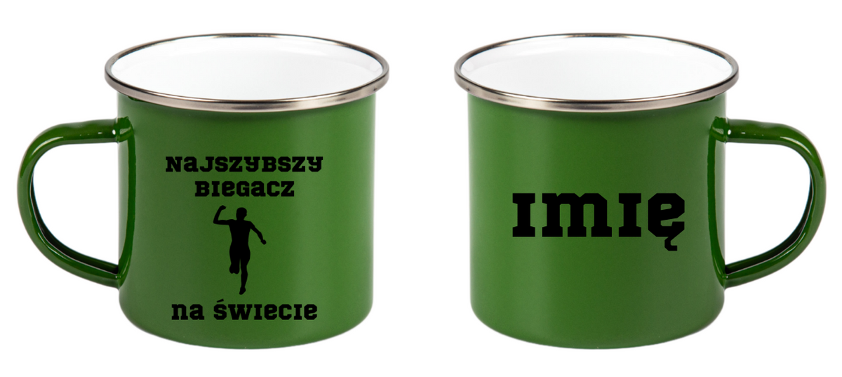 Kubek emaliowany zielony z nadrukiem "Najszybszy Biegacz na Świecie" – bieganie #4