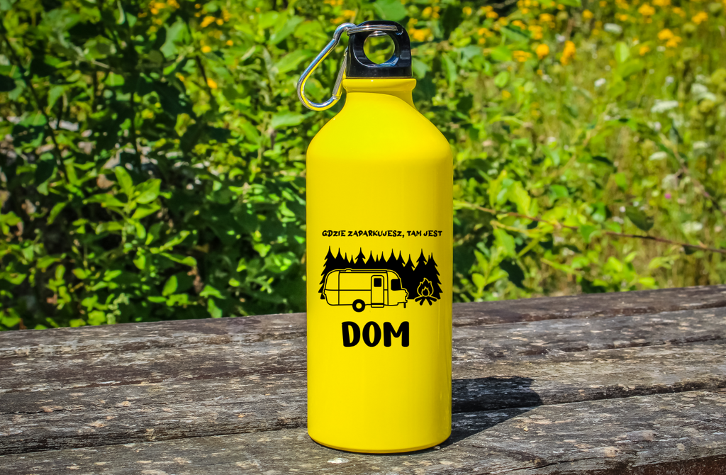 Butelka żółta 600 ml z nadrukiem "Gdzie zaparkujesz, tam jest dom" – camping, namiot, podróże #7