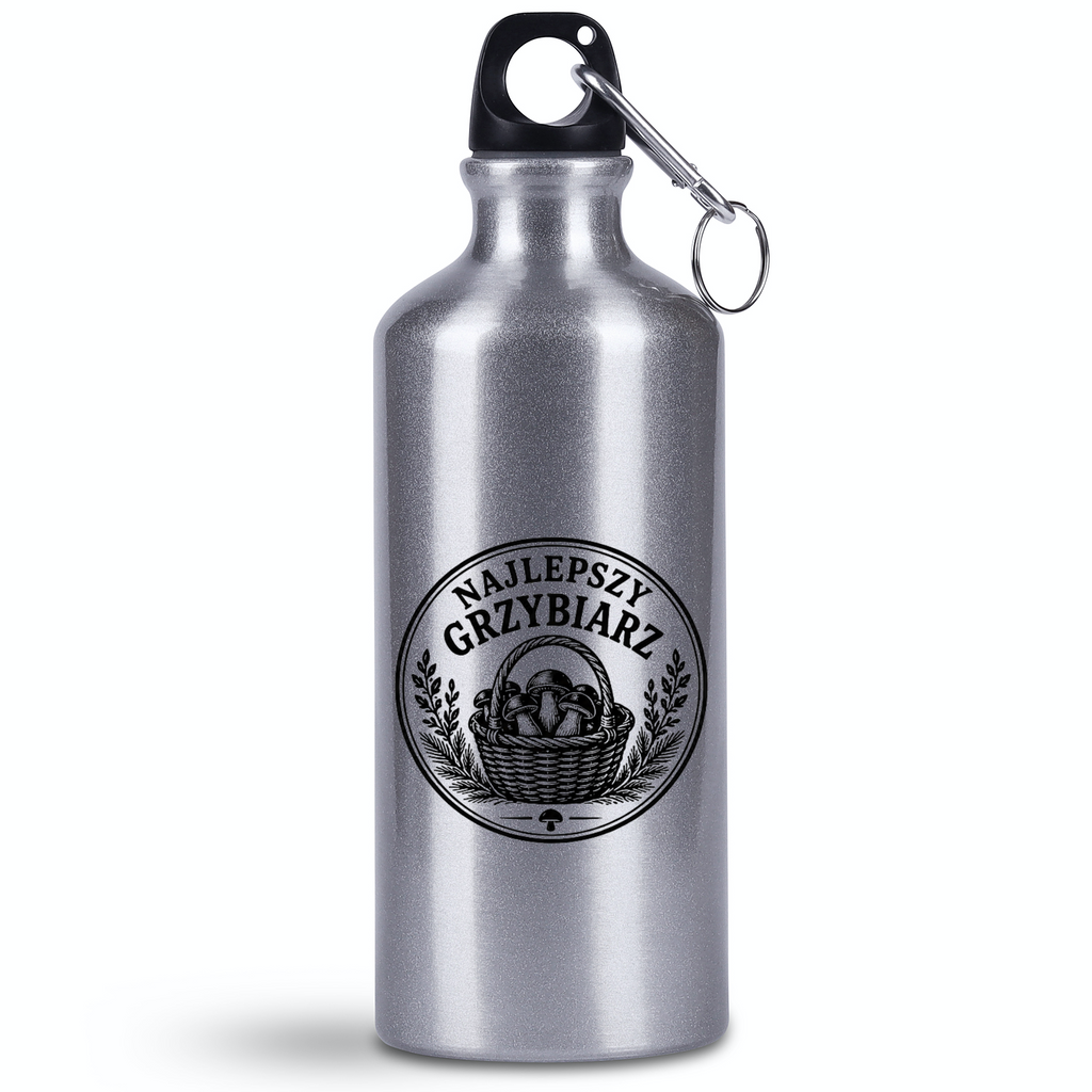 Bidon srebrny 500 ml z nadrukiem „Najlepszy Grzybiarz” – na grzyby #2