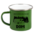Kubek emaliowany zielony z nadrukiem "Gdzie zaparkujesz, tam jest dom" – camping #5