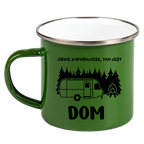 Kubek emaliowany zielony z nadrukiem "Gdzie zaparkujesz, tam jest dom" – camping #5