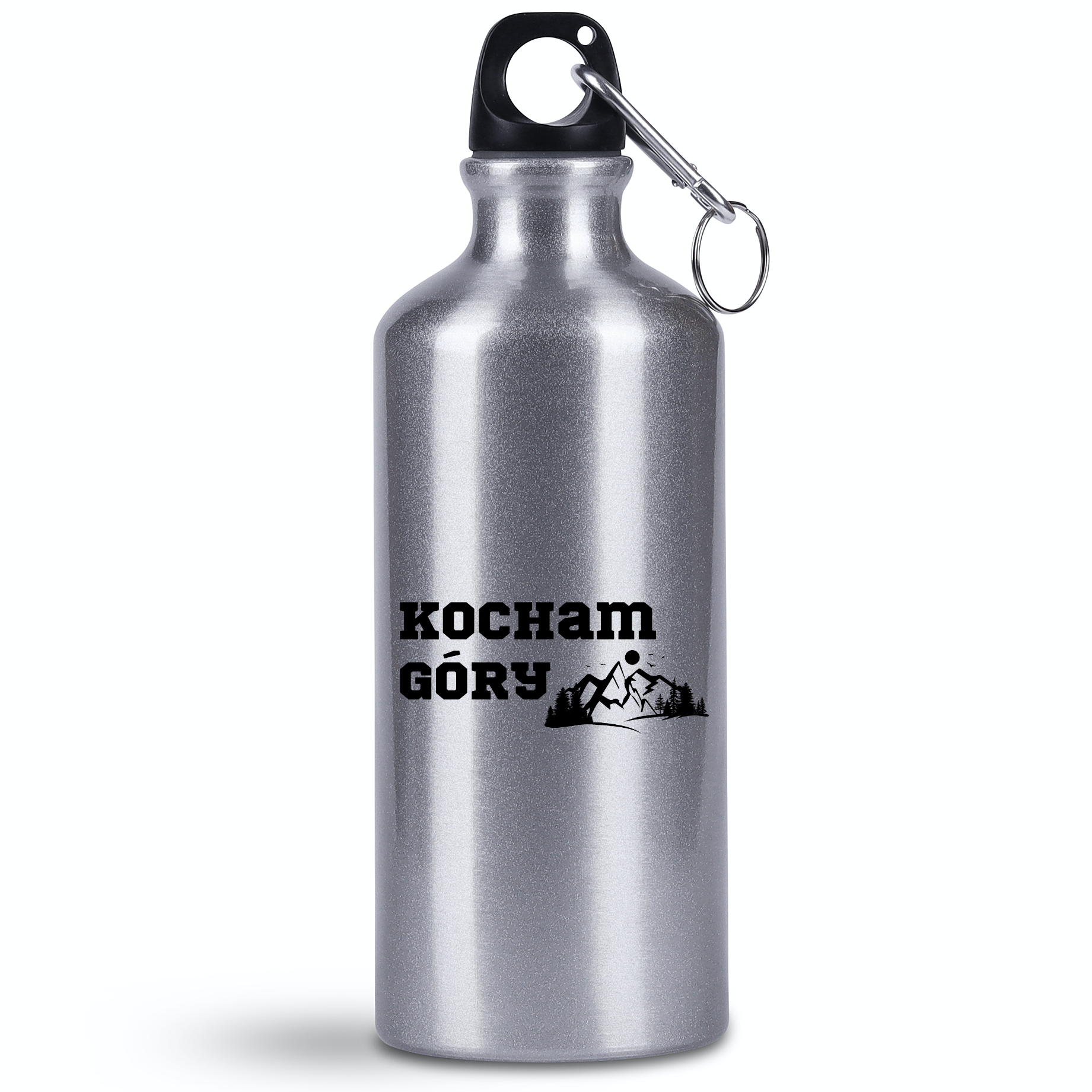 Bidon srebrny 500 ml z nadrukiem „Kocham góry” #6