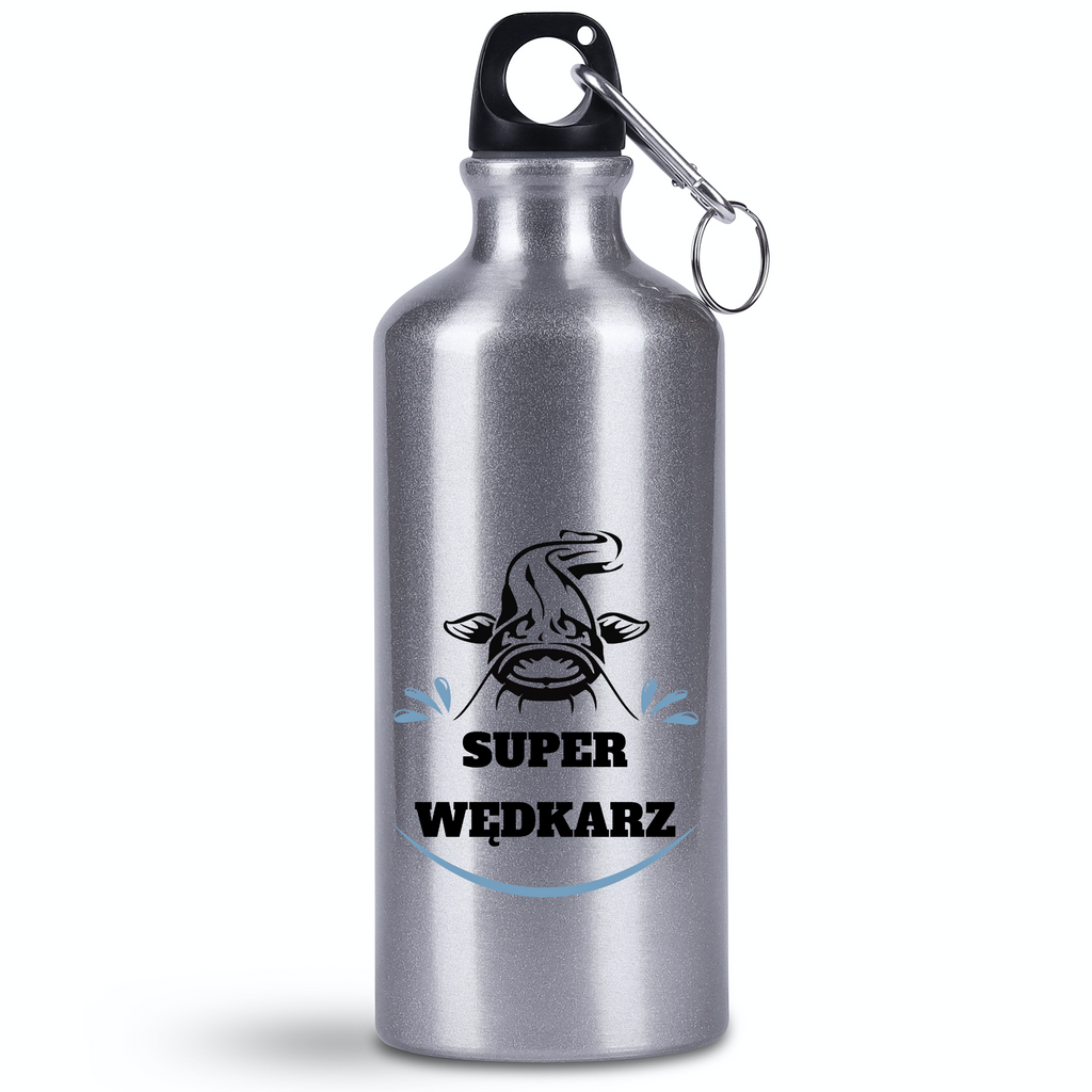 Butelka srebrna 500 ml z nadrukiem "Super wędkarz" – wędkarstwo #8