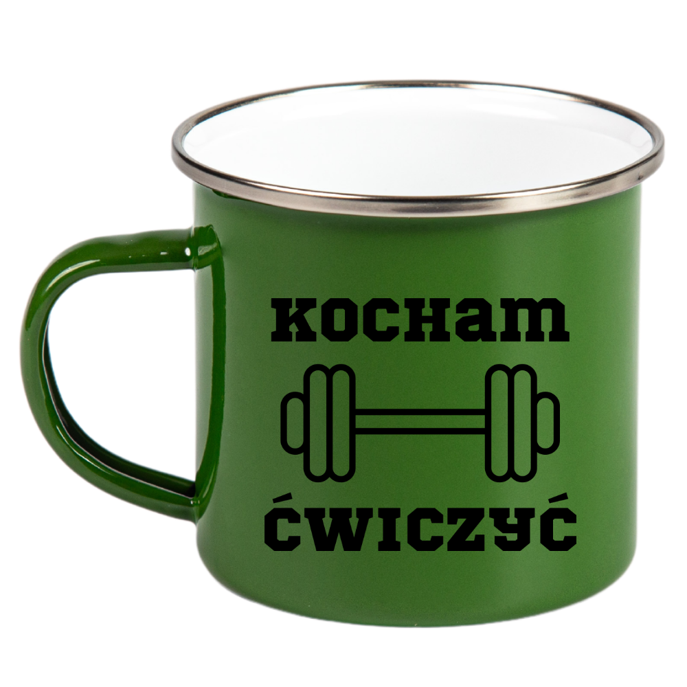 Kubek emaliowany zielony z nadrukiem „Kocham Ćwiczyć” – na siłownię #2