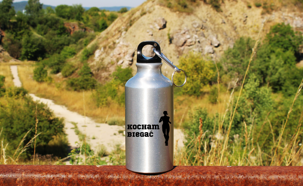 Butelka srebrna 400 ml z nadrukiem "Kocham Biegać" dla pań – bieganie #4