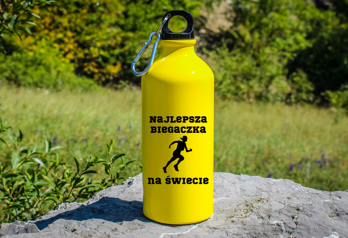 Butelka żółta 600 ml z nadrukiem "Najlepsza Biegaczka na Świecie" – bieganie #2
