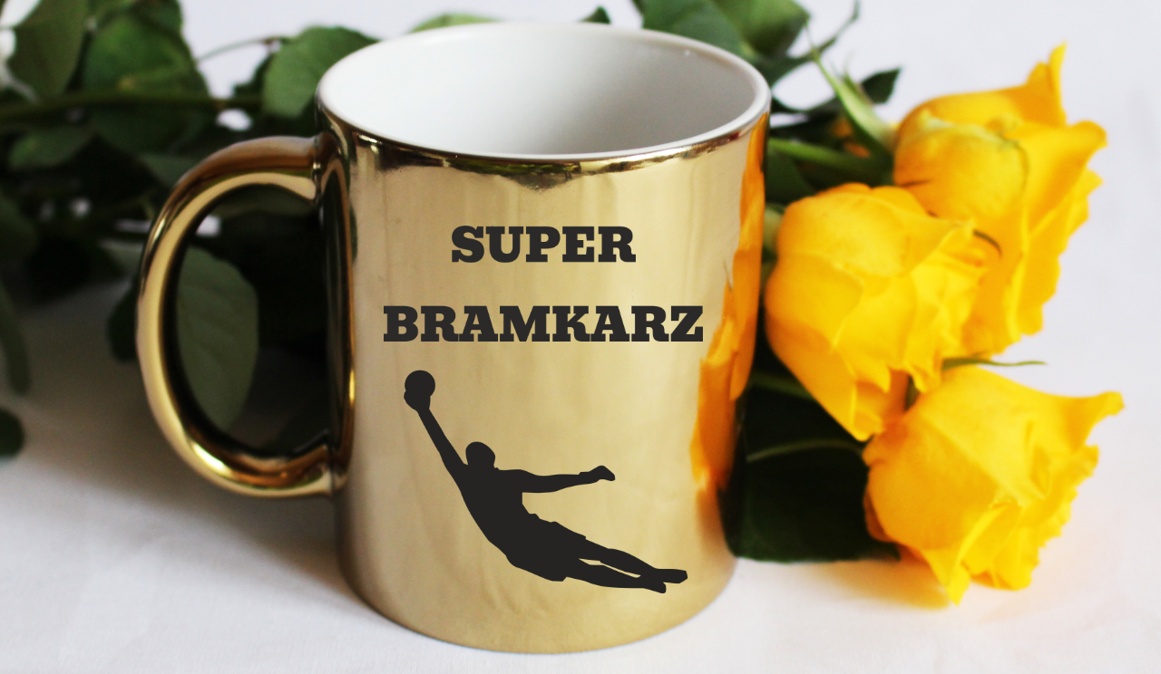 Kubek biały z nadrukiem "Super Bramkarz" – piłka nożna #12