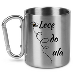 Kubek metalowy ze srebrnym karabińczykiem z nadrukiem „Lecę do ula” – pszczelarstwo #7