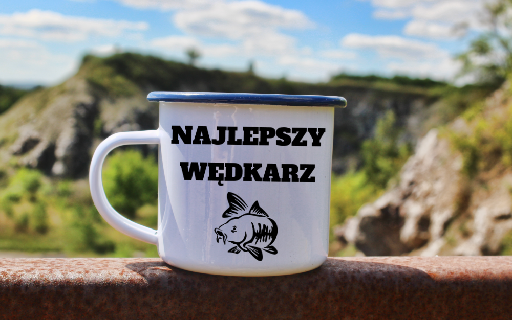 Kubek emaliowany biały z nadrukiem "Najlepszy wędkarz" #8