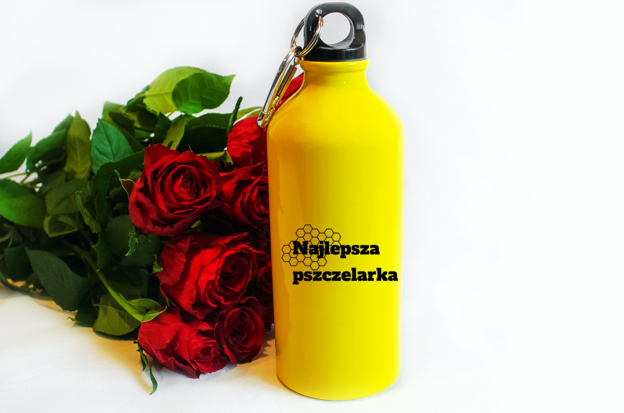 Butelka żółta 600 ml  z nadrukiem "Najlepsza pszczelarka" – pszczelarstwo #3