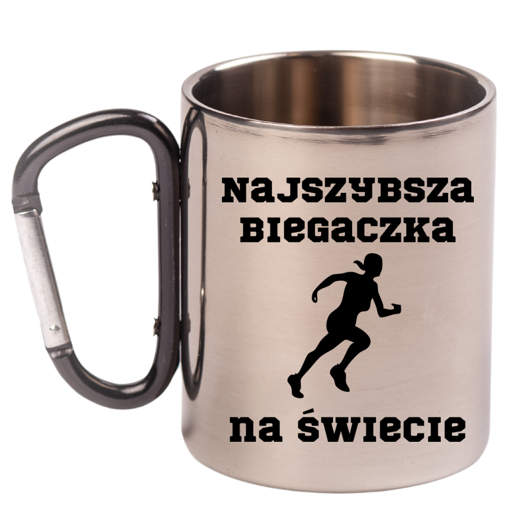 Biegowy kubek z karabińczykiem czarnym i nadrukiem "Najszybsza Biegaczka na Świecie" #3