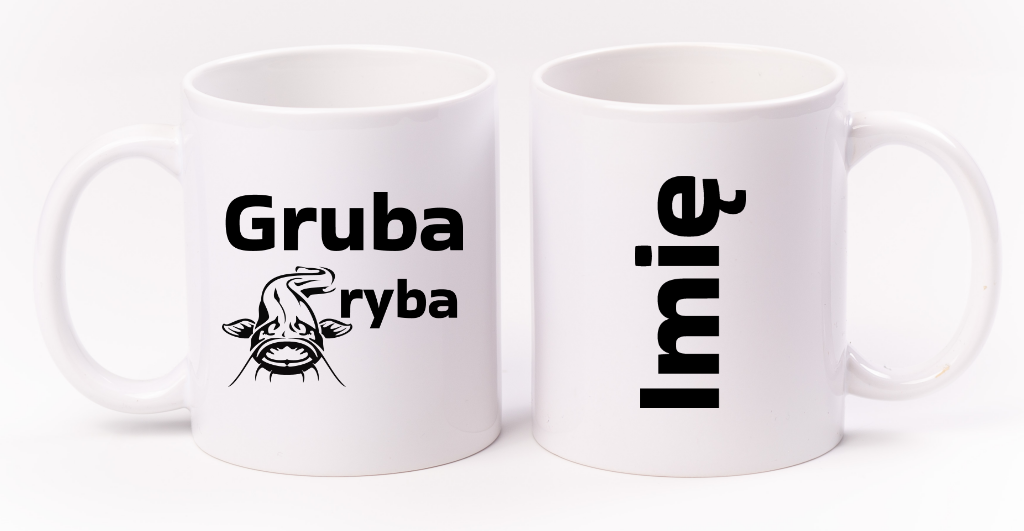 Kubek biały z nadrukiem: "Gruba ryba" - wędkarstwo #12