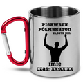 Kubek z czerwonym karabińczykiem pamiątka po półmaratonie – bieganie #9