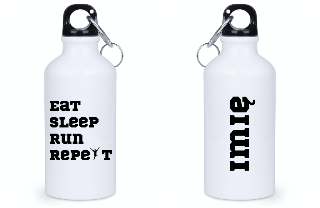 Bidon biały 400 ml dla biegacza z napisem "Eat Sleep Run Repeat" – bieganie #12