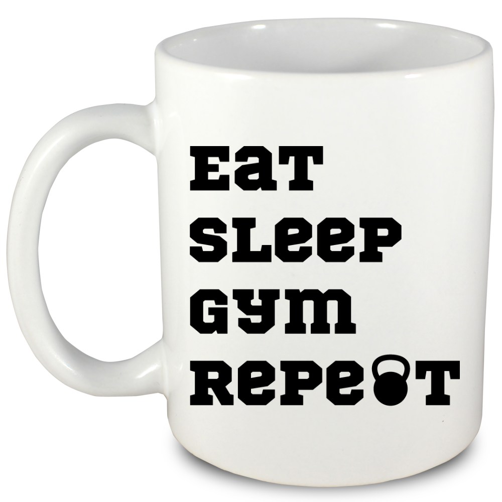 Kubek biały z nadrukiem "Eat Sleep Gym Repeat" – na prezent, siłownia #6