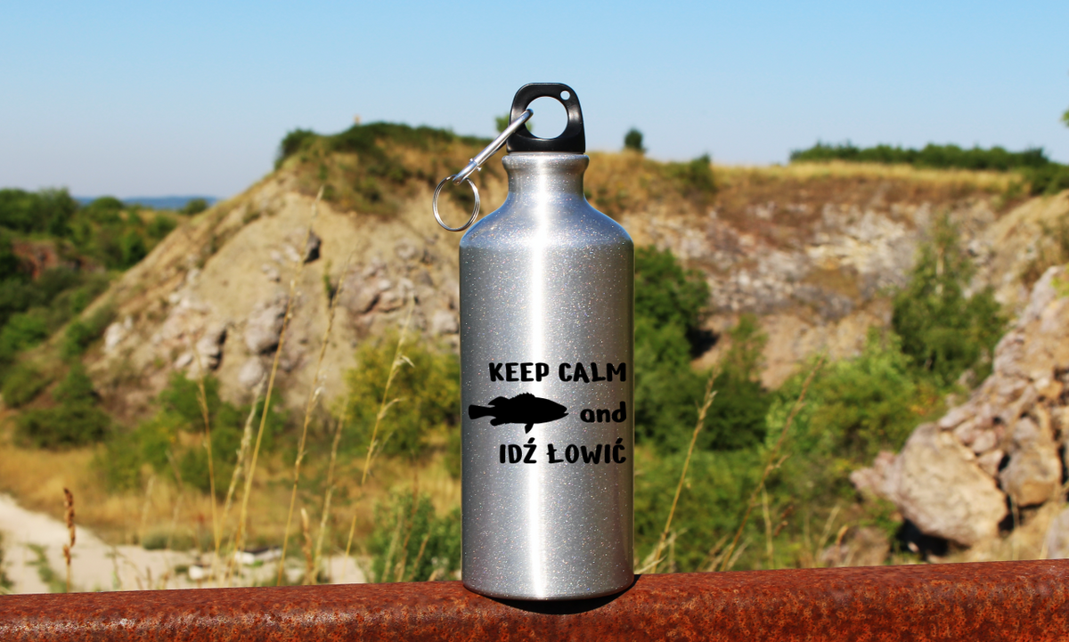 Butelka srebrna 500 ml z nadrukiem "KEEP CALM and IDŹ ŁOWIĆ" – wędkarstwo #5
