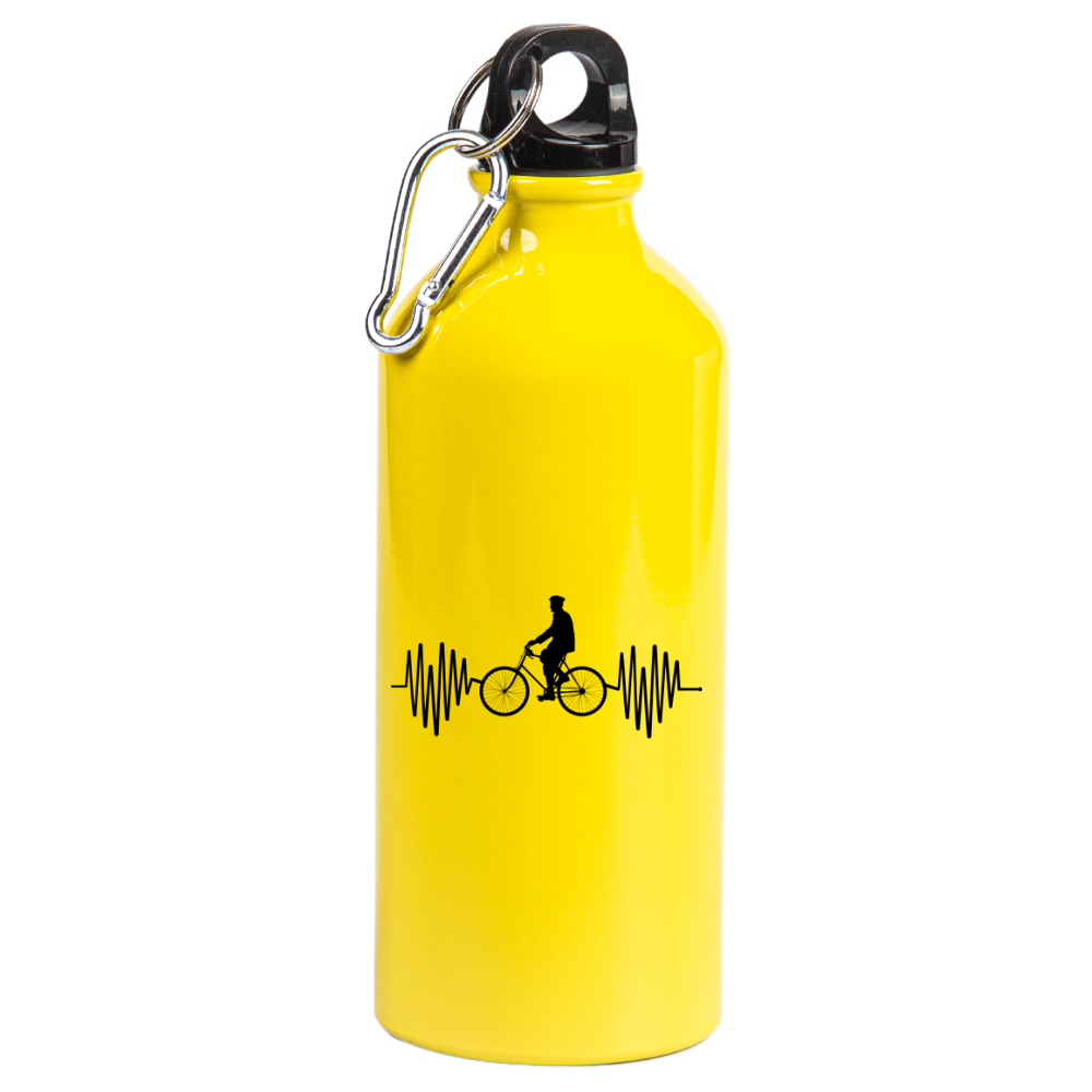 Bidon żółty 600 ml z grafiką rowerowe EKG, linia życia – dla rowerzysty #1