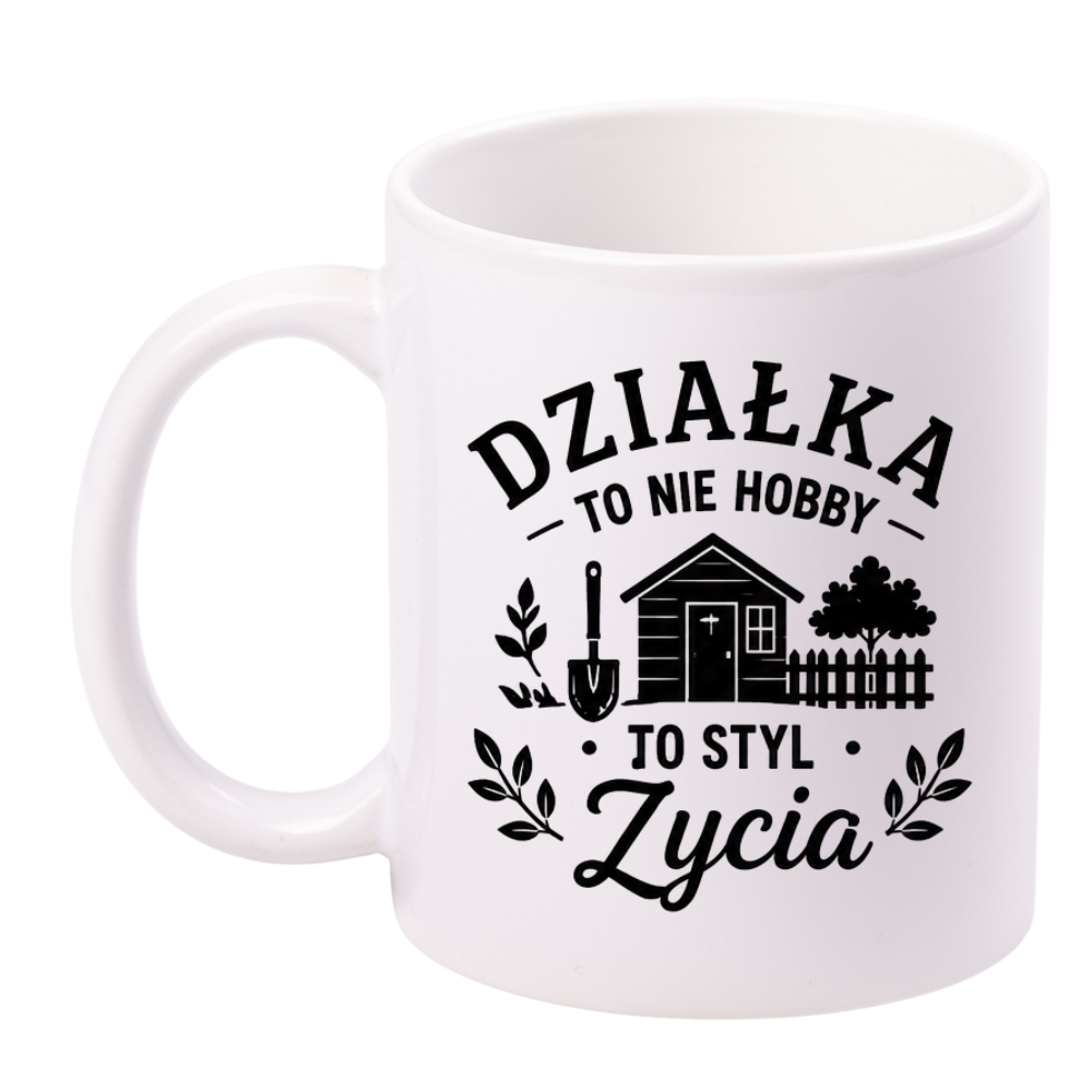 Kubek biały z nadrukiem „Działka to nie hobby, to styl życia” – ogród, działka #8
