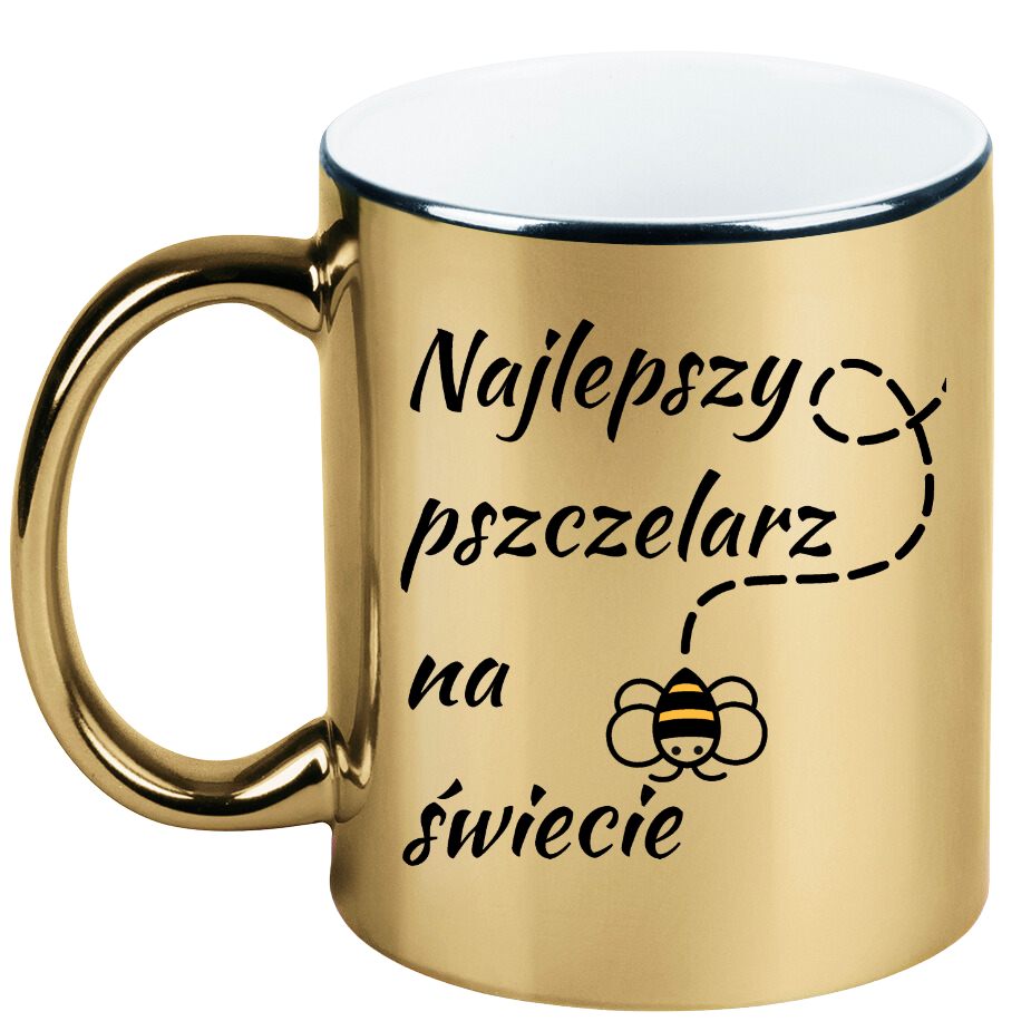 Kubek złoty z nadrukiem „Najlepszy pszczelarz na świecie” – pszczelarstwo #5