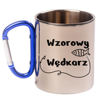 Kubek z niebieskim karabińczykiem i nadrukiem "Wzorowy Wędkarz" #1