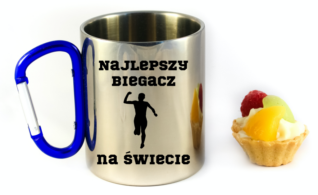 Biegowy kubek karabińczyk niebieski z nadrukiem "Najlepszy biegacz na świecie" #1