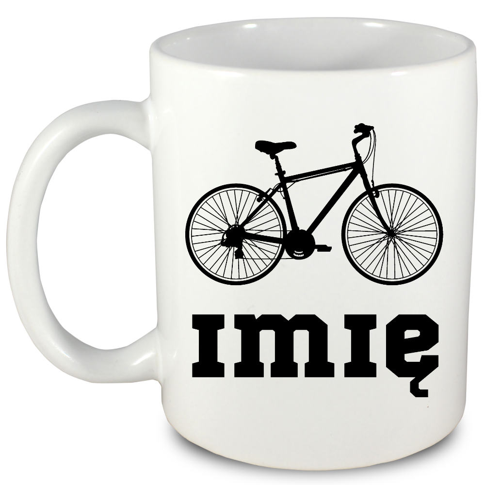 Kubek biały z grafiką rowerową i imieniem do wyboru – dla rowerzystów #3