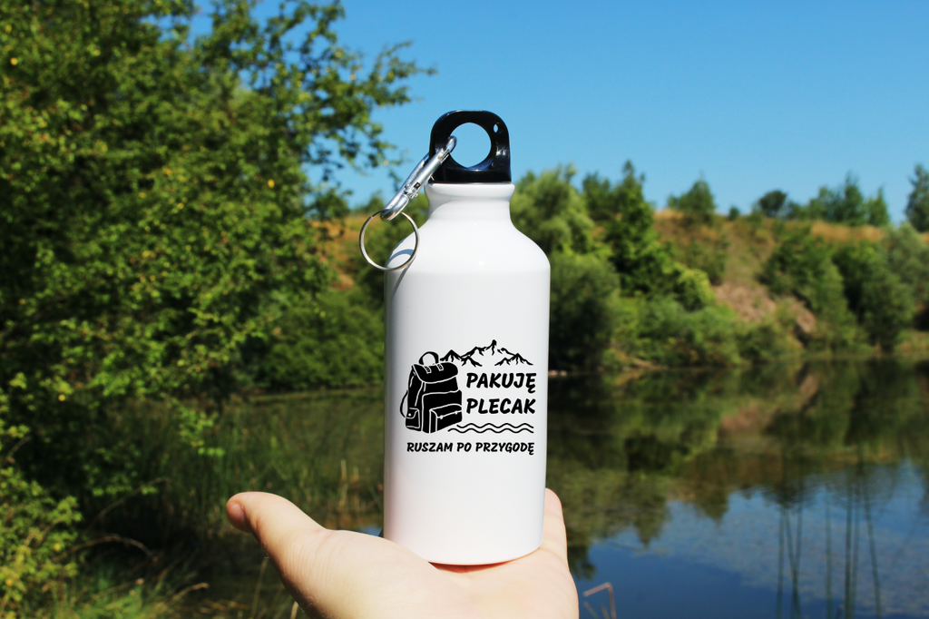 Butelka białą 400 ml z nadrukiem "Pakuję plecak, ruszam po przygodę" #3