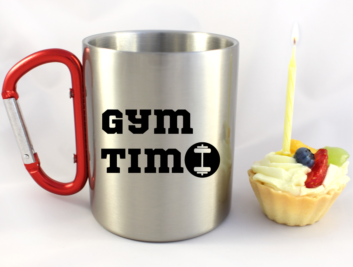 Kubek z czerwonym karabińczykiem i nadrukiem „Gym Time” – na siłownię #1