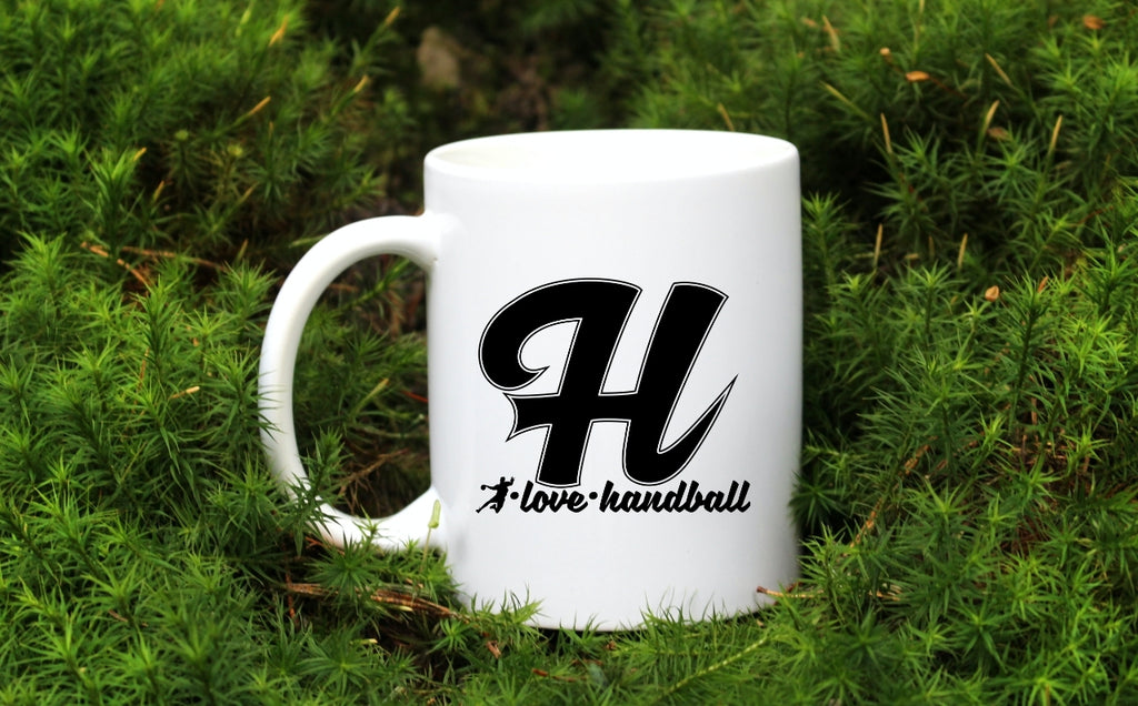 Kubek biały z czarną literą H i napisem "I Love Handball" #4