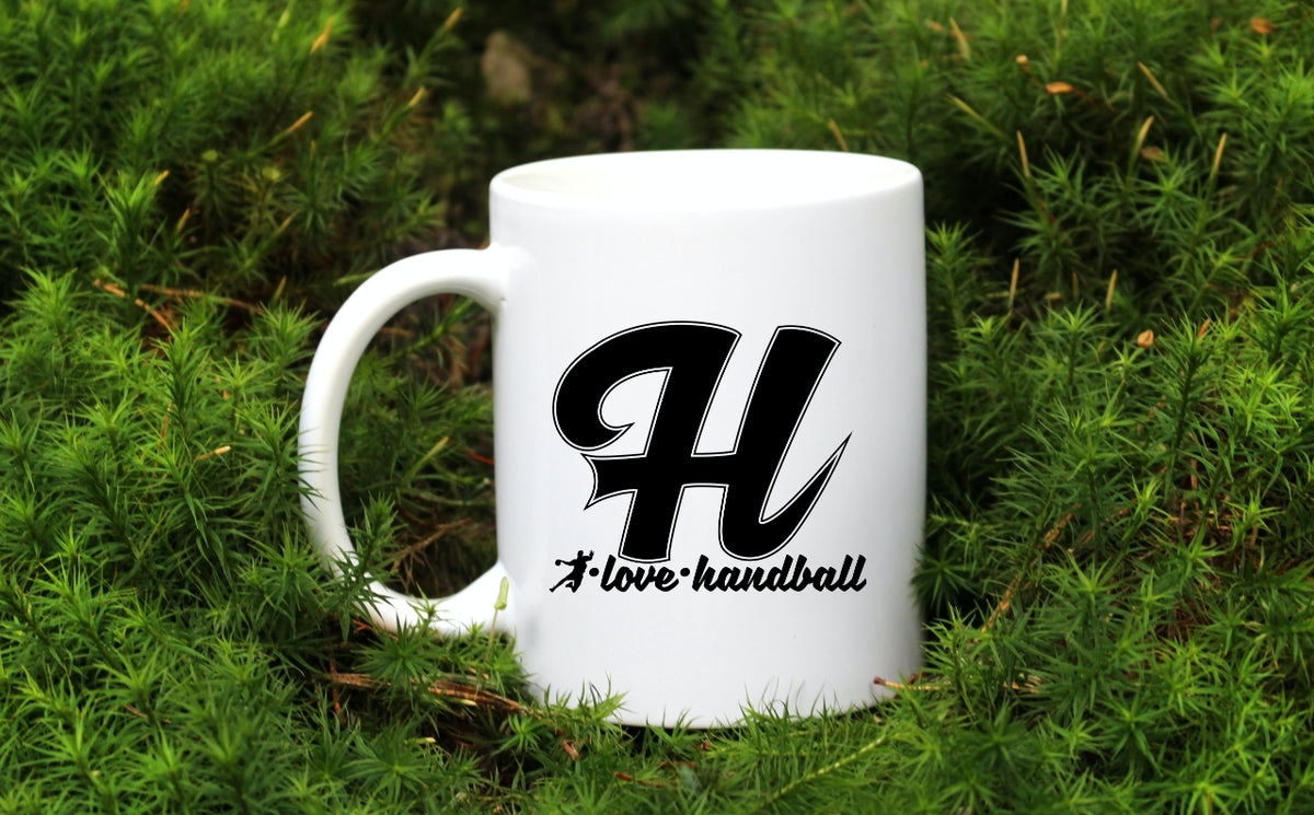 Kubek biały z czarną literą H i napisem "I Love Handball" #4
