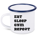 Kubek emaliowany biały z nadrukiem „Eat Sleep Gym Repeat” – siłownia #7