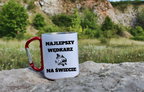 Kubek biały z czerwonym karabińczykiem i nadrukiem "Najlepszy wędkarz na świecie" – wędkarstwo #7